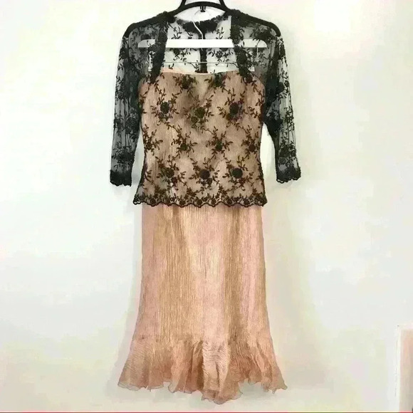 Pronovias Barcelona Black & Rose Gold Beaded Vintage Two Piece Shirt & Skirt Set - Picture 1 of 15
